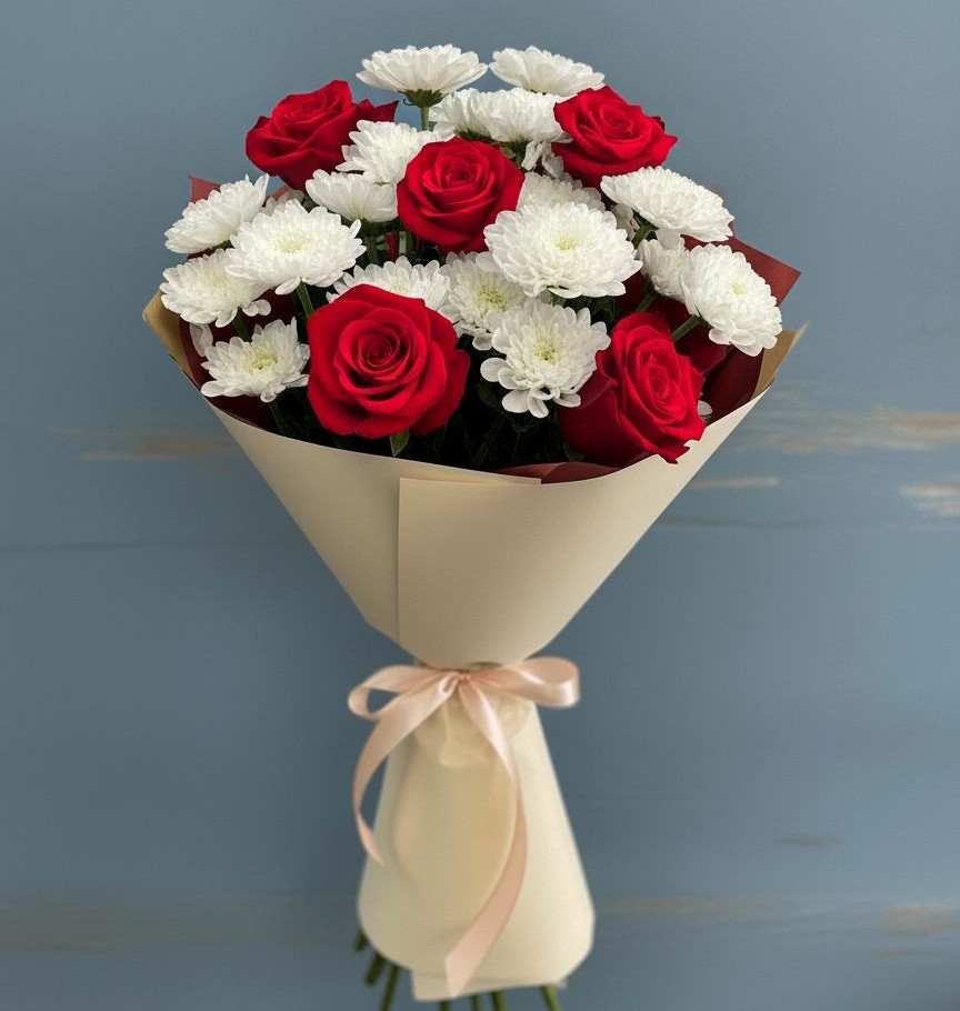 Букет цветов из: Розы и Хризантемы в Шали