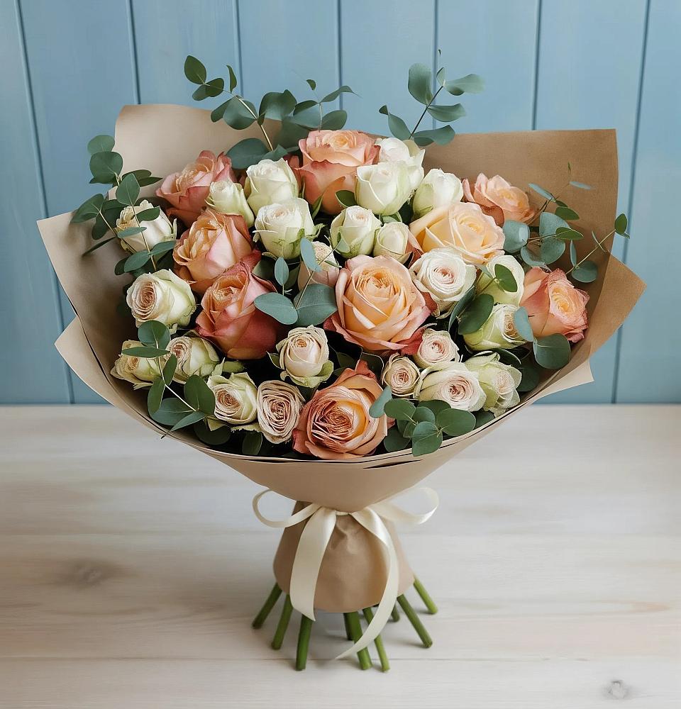 Букет цветов из: Альстромерии и Розы в Шали