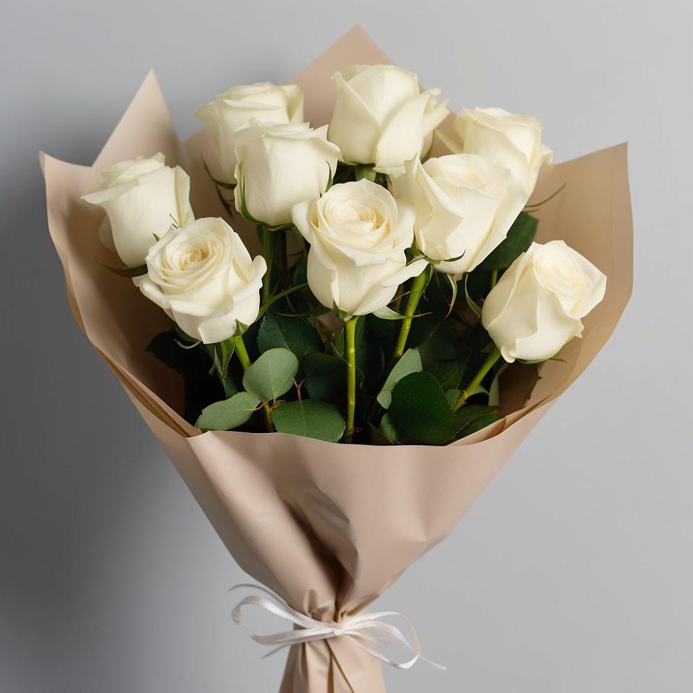 Букет 9 Белых роз Эдлесс Лав в Шали