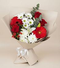 Букет цветов из:  Розы, Хризантемы, Герберы и Лилии в Шали