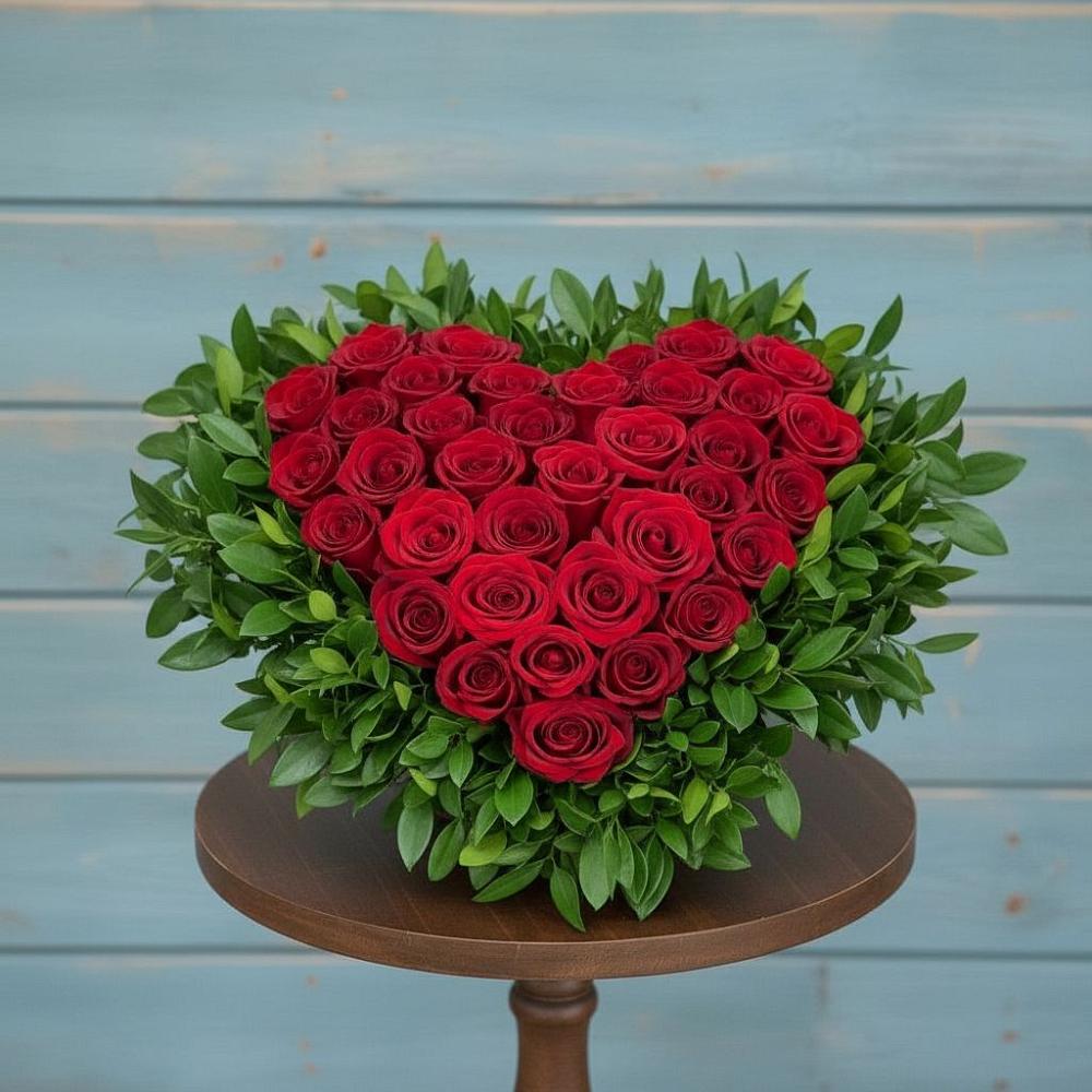 Цветочная композиция из Розы в виде сердца в Шали