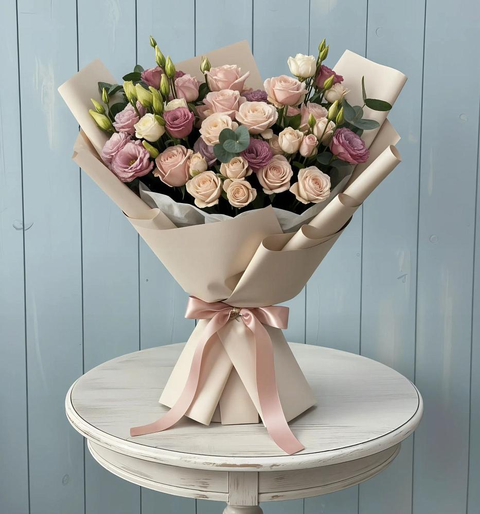 Букет цветов из: Розы и Лизиантусы в Шали